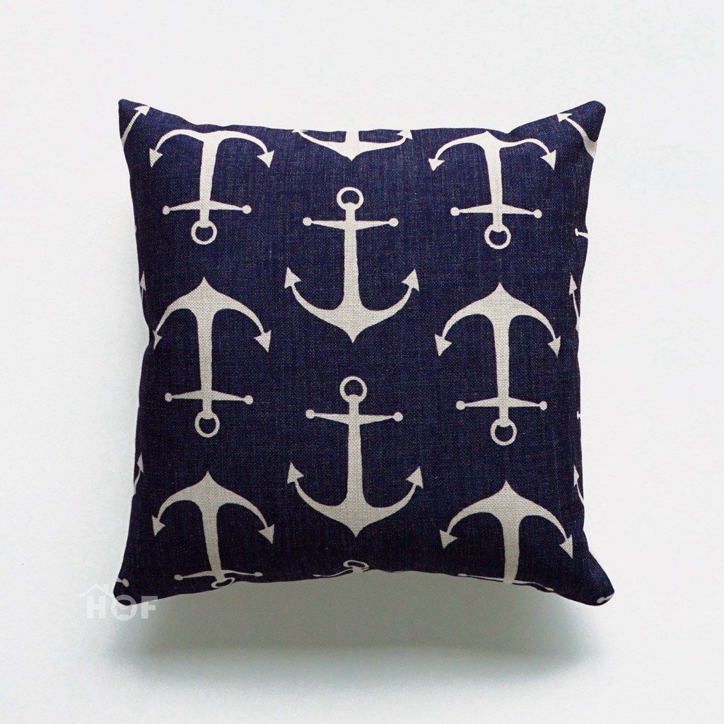 Decorative Throw Pillow Case Navy Blue Nautical Beach Coastal Sea ...