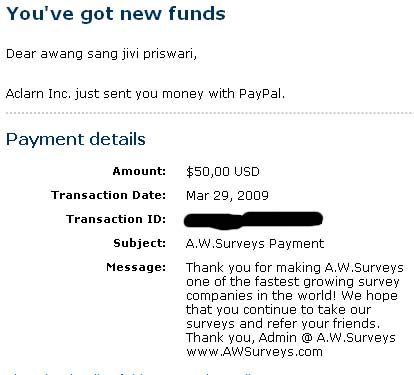AW Surveys payment proof