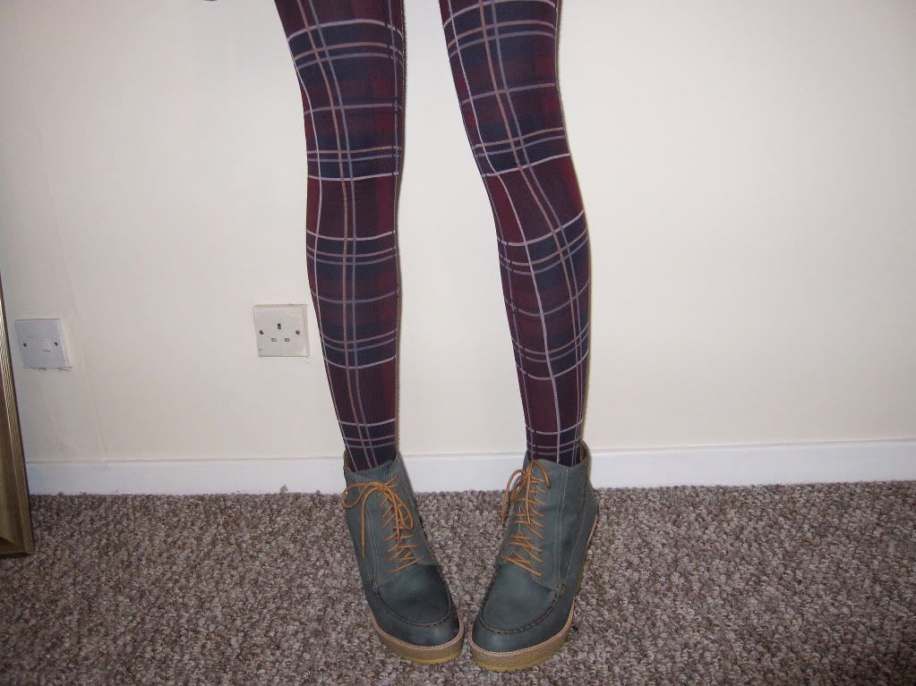 Asos Suede Hiking Boots and Calzedonia Tartan Tights