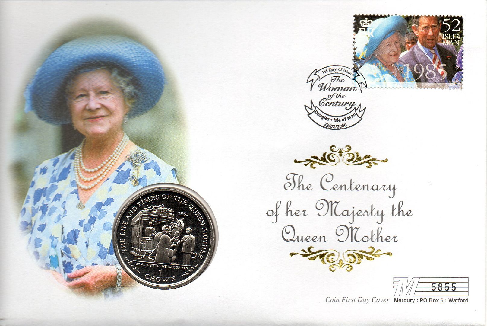 I 2000 Isle of Man Centenary Of The Queen Mother Crown Cover 1963 Royal ...